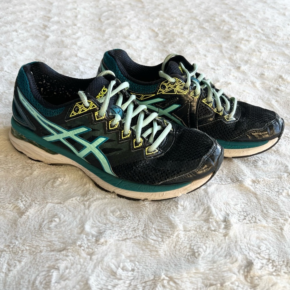 Asics Sneakers Running Shoes Womens 7 Black Teal GT-2000 4 Lace Up Mesh Athletic